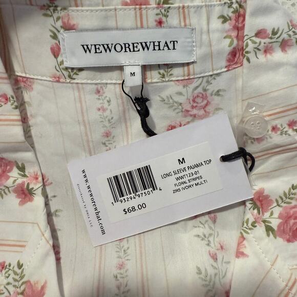 WeWoreWhat Floral Stripe Long Sleeve Pajama Top Ivory Pink Rose Size M - Picture 4 of 8